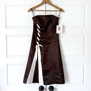Vintage Y2K Gunne Sax Corset Dress 3 Chocolate Brown Mini Goth Emo Lace Up